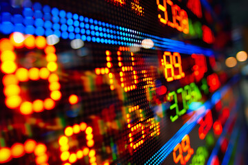 Stock Market Digital Display with Colorful Financial Data Visuals