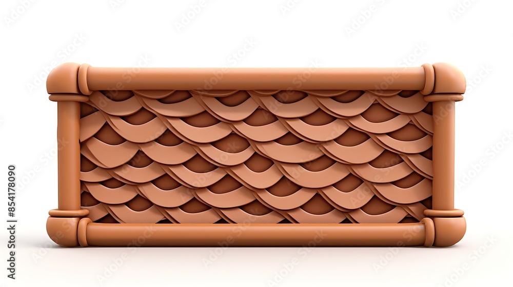 Poster 3d rendering of a clay basket with a scaly texture. the basket is empty and sits on a white backgrou