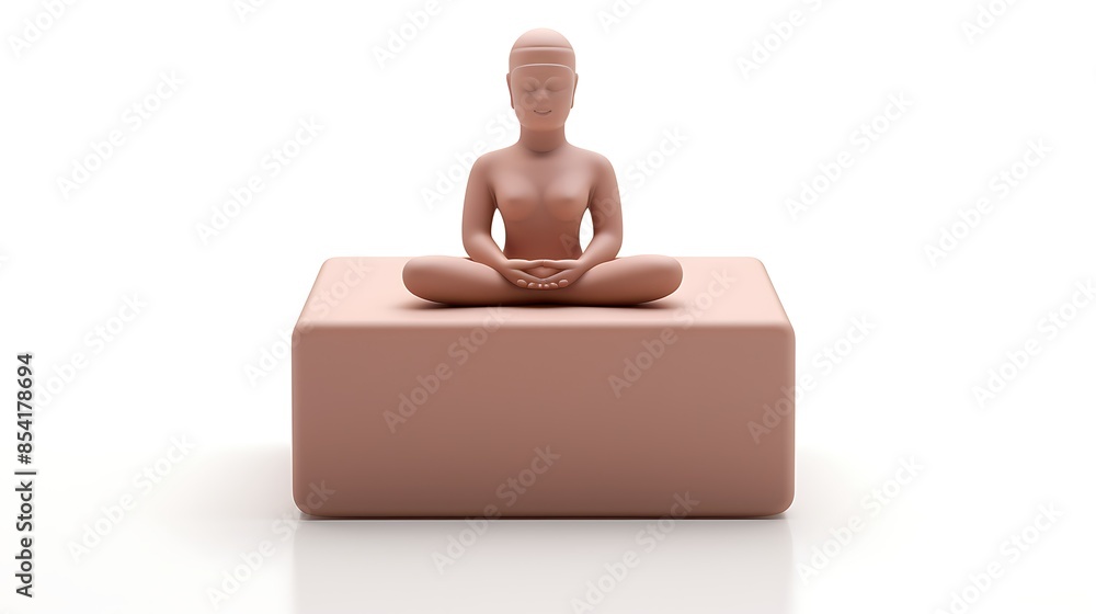 Poster a simple 3d render of a person meditating on a cube.