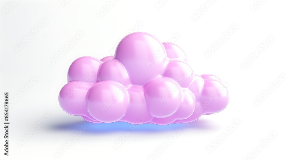 Poster 3d rendering of a fluffy pink cloud on a white background. the cloud is soft and puffy, and it looks