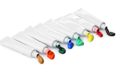 Tubes with colorful paints isolated on white