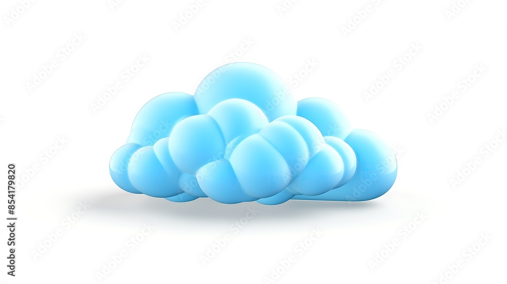 Poster a 3d rendering of a fluffy blue cloud on a white background. the cloud is soft and puffy, with a few