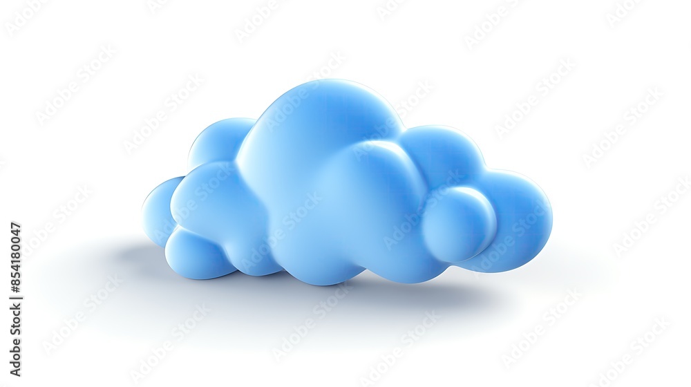 Poster 3d rendering of a fluffy blue cloud on a white background. the cloud is soft and puffy, and it looks