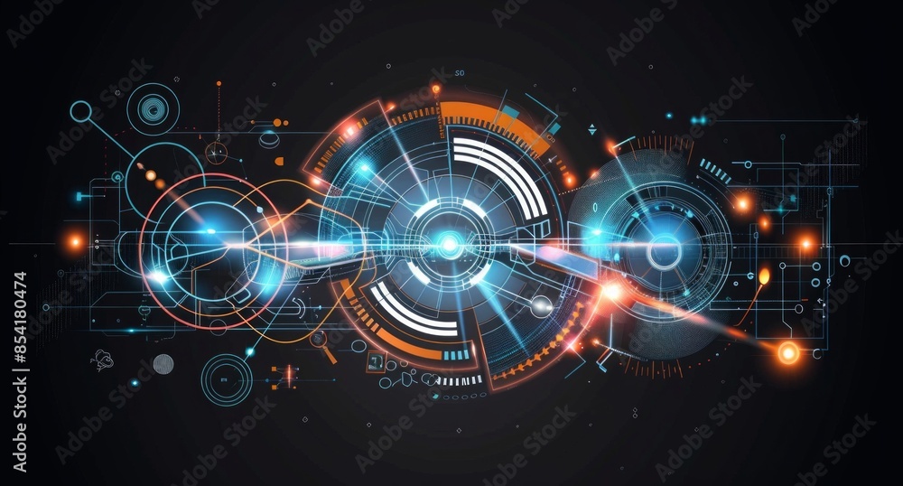 Poster abstract digital interface with glowing circles and lines
