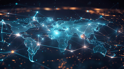 Fototapeta premium Global business network with world map and connecting flight paths