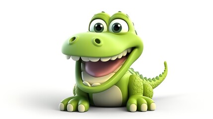 Obraz premium Adorable and cheerful 3D illustration of a baby alligator with bright green scales.
