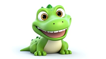 Fototapeta premium Cute green dinosaur smiling happily. 3D illustration.