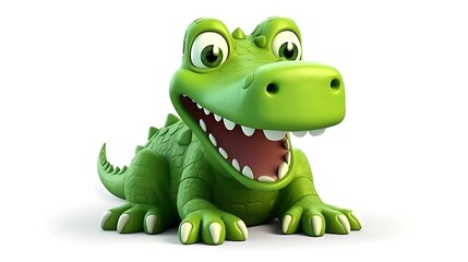 Fototapeta premium Cute and funny green crocodile smiling happily. Perfect for children's book illustrations, game assets, or as a fun and friendly mascot.
