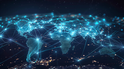 Fototapeta premium Global business network with world map and connecting flight paths