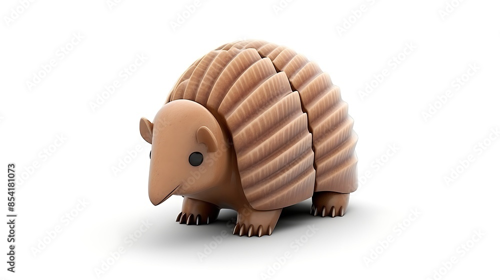 Poster 3d rendering of a cute pangolin. the pangolin is made of wood. it has a smooth body and a long tail.