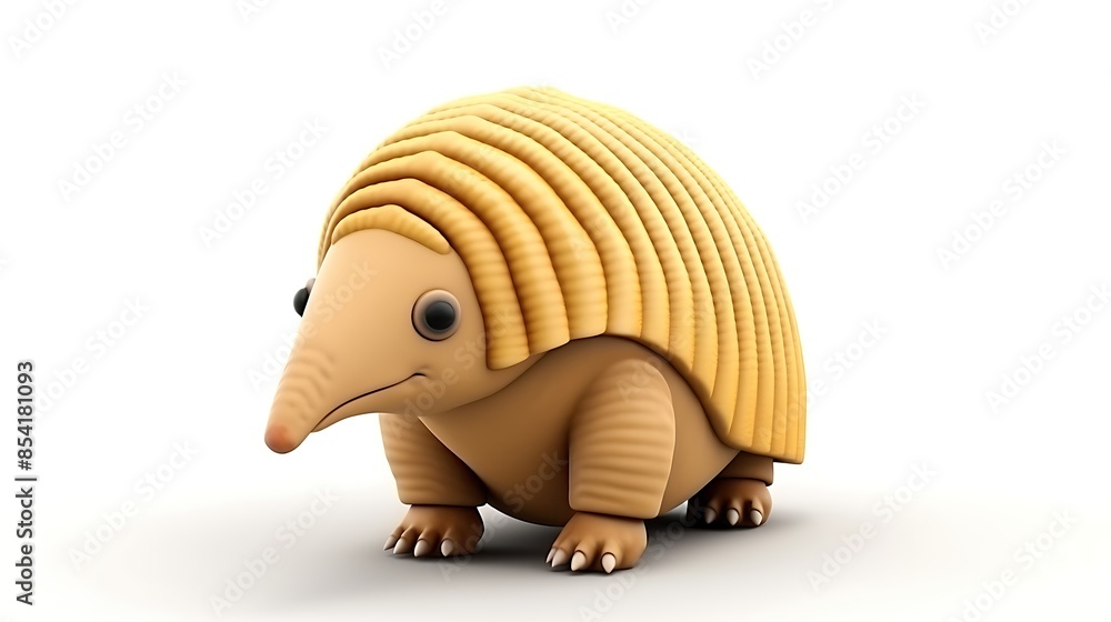 Aufkleber 3d rendering of a cute cartoon armadillo. the armadillo is yellow and has a shiny shell. it is looki
