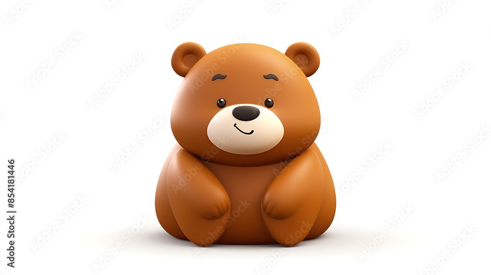 Poster 3d rendering of a cute and friendly cartoon bear. the bear is sitting on a white background and has 