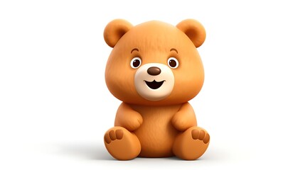 Obraz premium Cute cartoon bear sitting on a white background, 3D rendering.