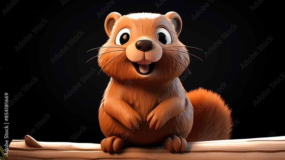 Poster a cute and cuddly squirrel sits on a branch, looking up at the viewer with a happy expression on its