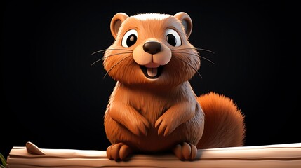 A cute and cuddly squirrel sits on a branch, looking up at the viewer with a happy expression on its face.