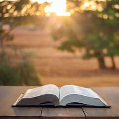 open bible at sunrise