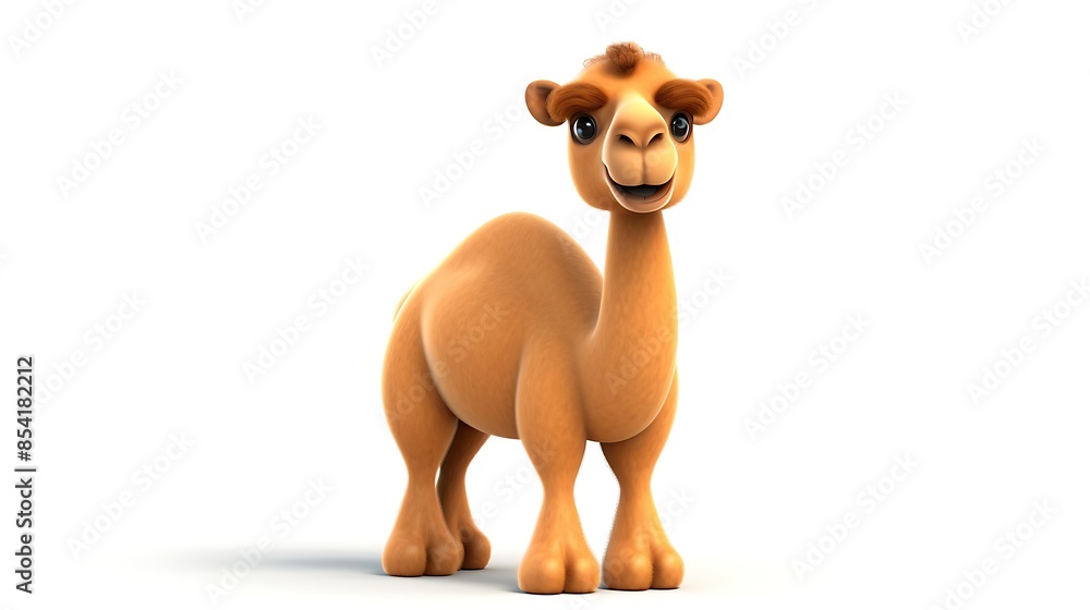 Aufkleber this is a 3d rendering of a cartoon camel. the camel is standing on a white background and looking a