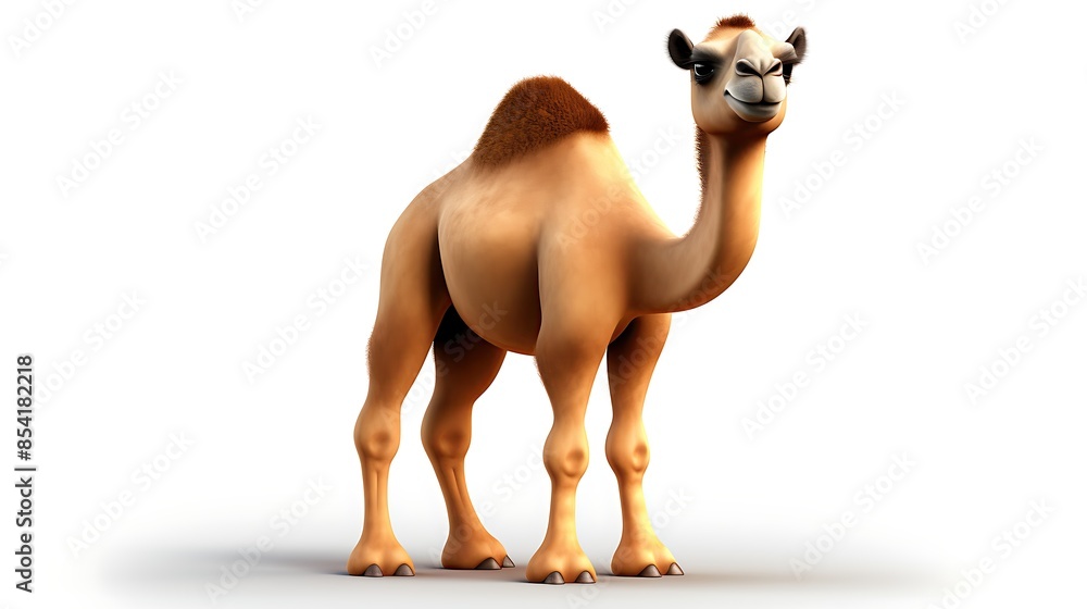 Aufkleber a 3d rendering of a cartoon camel. the camel is standing on a white background and looking at the ca