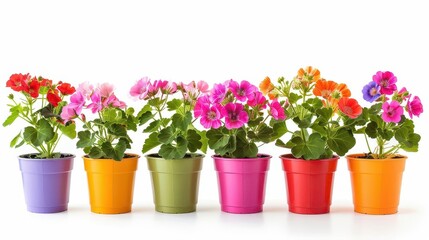 geranium spectrum set of vibrant potted geraniums isolated on white floral collection