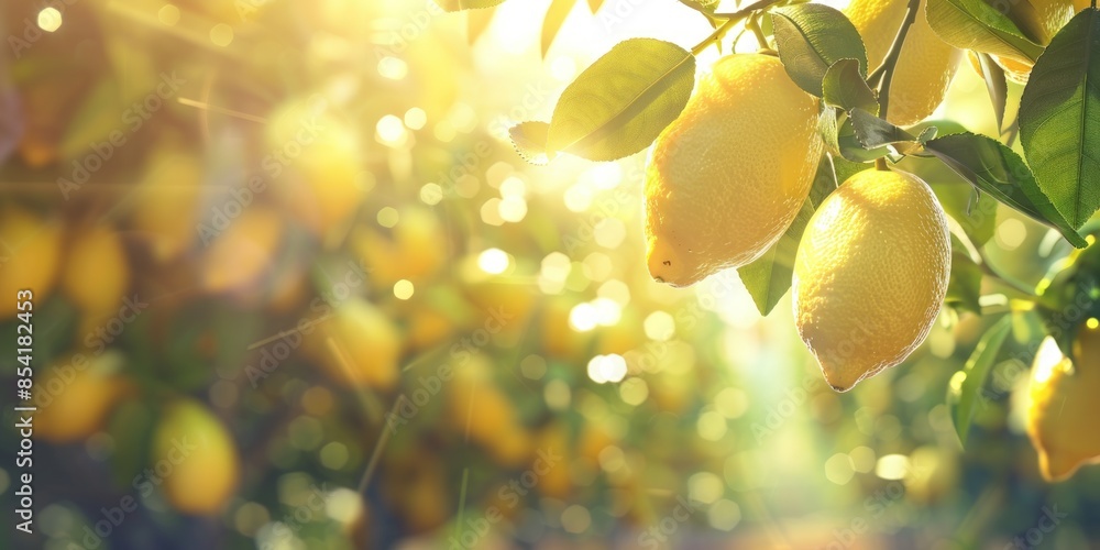 Poster a tree with many lemons hanging from it. generate ai image