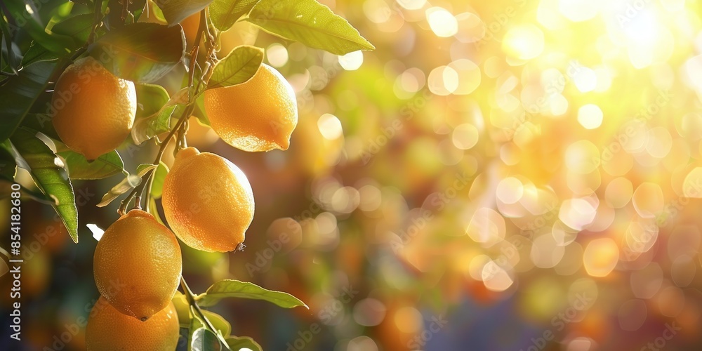 Poster A tree with many lemons hanging from it. Generate AI image