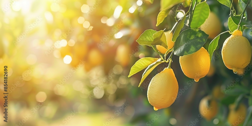 Wall mural a tree with many lemons hanging from it. generate ai image - Wall murals