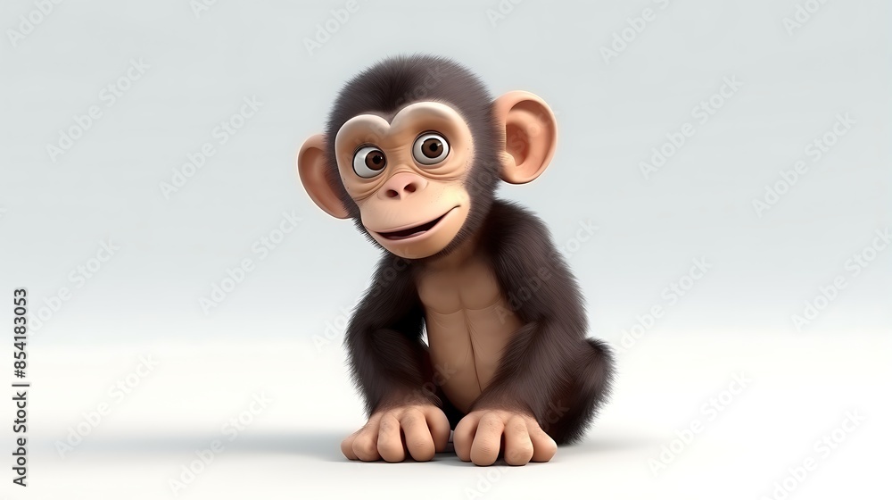 Aufkleber this is a 3d rendering of a baby chimpanzee. the chimp is sitting on a white background and looking 