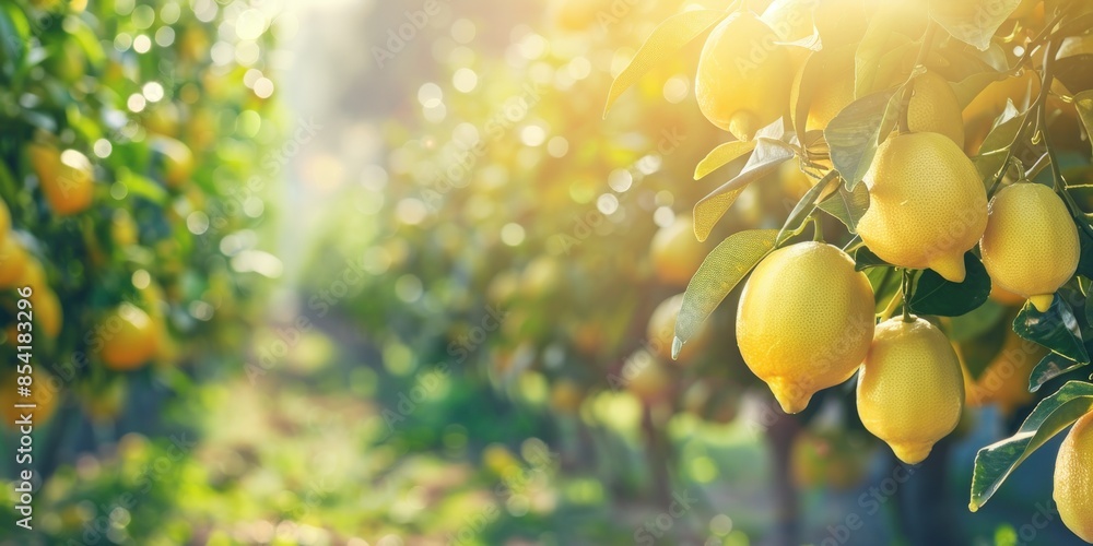 Poster a tree with many lemons hanging from it. generate ai image