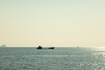 A transport ship sailing on sea