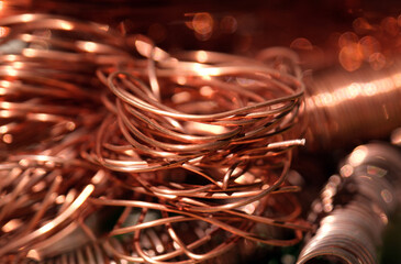 Bare copper wire. Red orange metal texture.