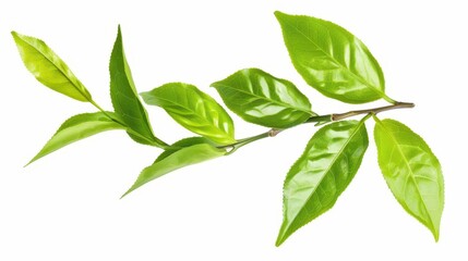 hyperrealistic green tea leaves isolated on white background png file with alpha channel