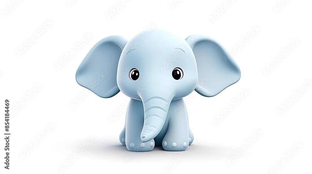 Poster this is a cute and cuddly 3d rendering of a blue elephant. it is sitting on a white background and l