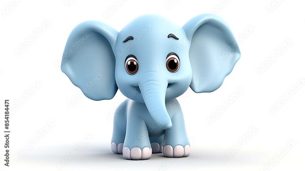Poster this is a cute and cuddly 3d rendering of a blue elephant. it has big floppy ears and a long trunk.