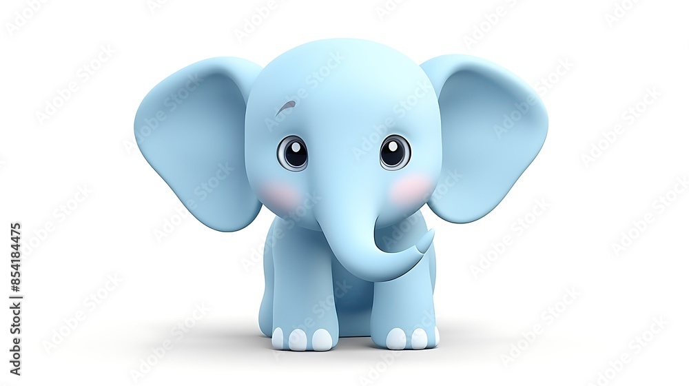 Poster this is a cute and cuddly blue elephant. it is sitting down with its trunk curled up in front of it.