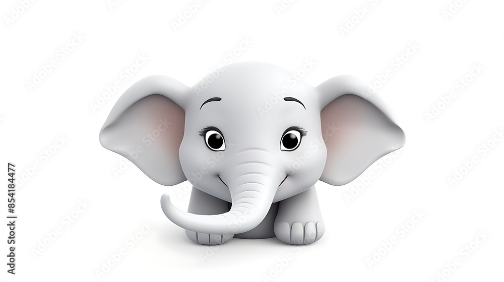 Poster this is a cute and adorable 3d rendering of an elephant. it has big floppy ears and a long trunk.