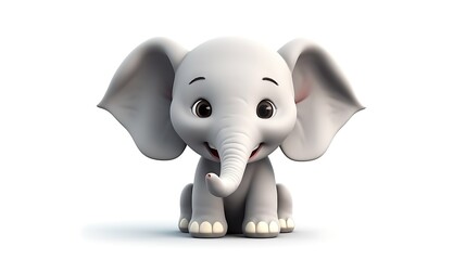 This adorable baby elephant is sitting down and looking at you with its big, round eyes.