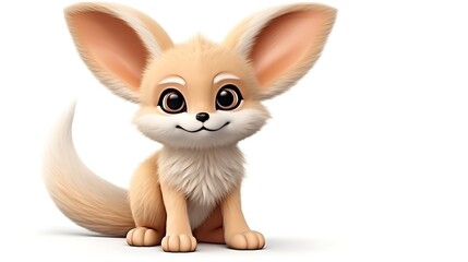 Fototapeta premium Cute Fennec Fox Sitting on White Background. 3D Rendering.