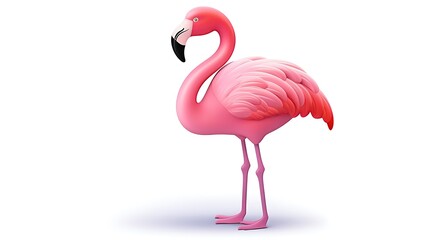 Fototapeta premium A beautiful pink flamingo stands on one leg in a graceful pose.