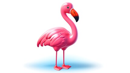 Fototapeta premium 3D rendering of a pink flamingo with a long curved neck and black eyes. The flamingo is standing on one leg in a graceful pose.