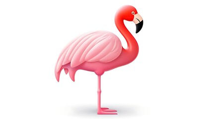 Fototapeta premium A beautiful pink flamingo stands on one leg in a graceful pose. The flamingo is looking to the right of the frame.