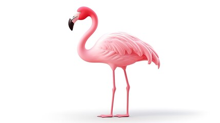 Obraz premium A beautiful pink flamingo stands on one leg in a graceful pose.