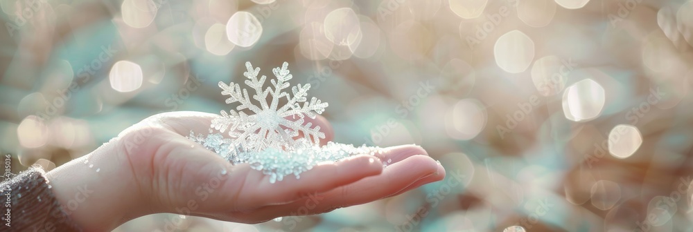 Poster winter wonder: child's delight in sparkling snowflake generative ai