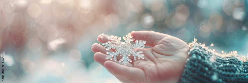 Poster winter wonder: child's delight in sparkling snowflake generative ai