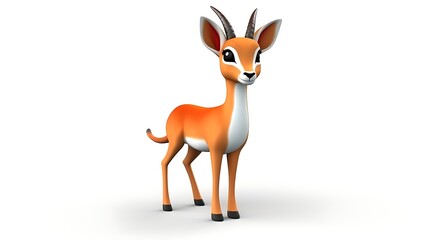 This is a 3D rendering of a cartoon antelope. It has big eyes, a small nose, and a long tail.
