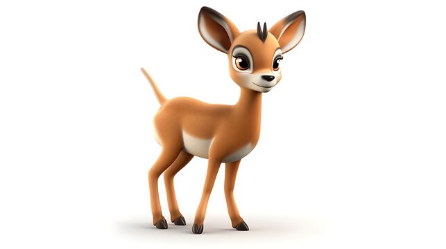 This is an image of a cute cartoon baby gazelle. It has big eyes, a small nose, and a fluffy tail.