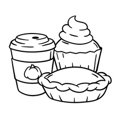 Autumn food illustration. Happy Thanksgiving Day and Halloween traditional symbols.