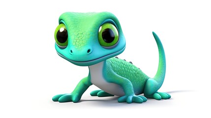 Fototapeta premium Cute green lizard smiling and looking at the camera. 3D rendering.