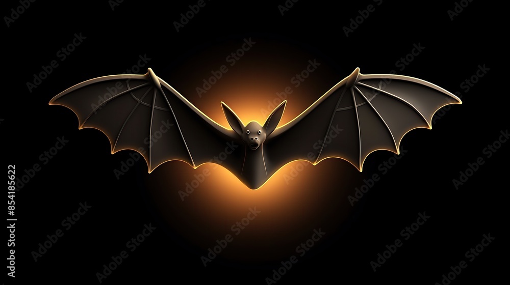 Poster 3d rendering of a black bat with its wings spread. the bat is facing the viewer with a curious expre