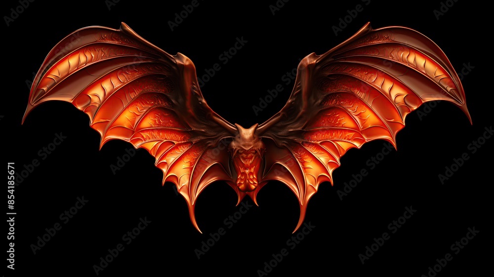 Poster 3d rendering of a red and black bat with its wings spread.