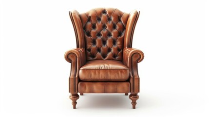 luxurious brown leather armchair isolated on white background 3d rendering